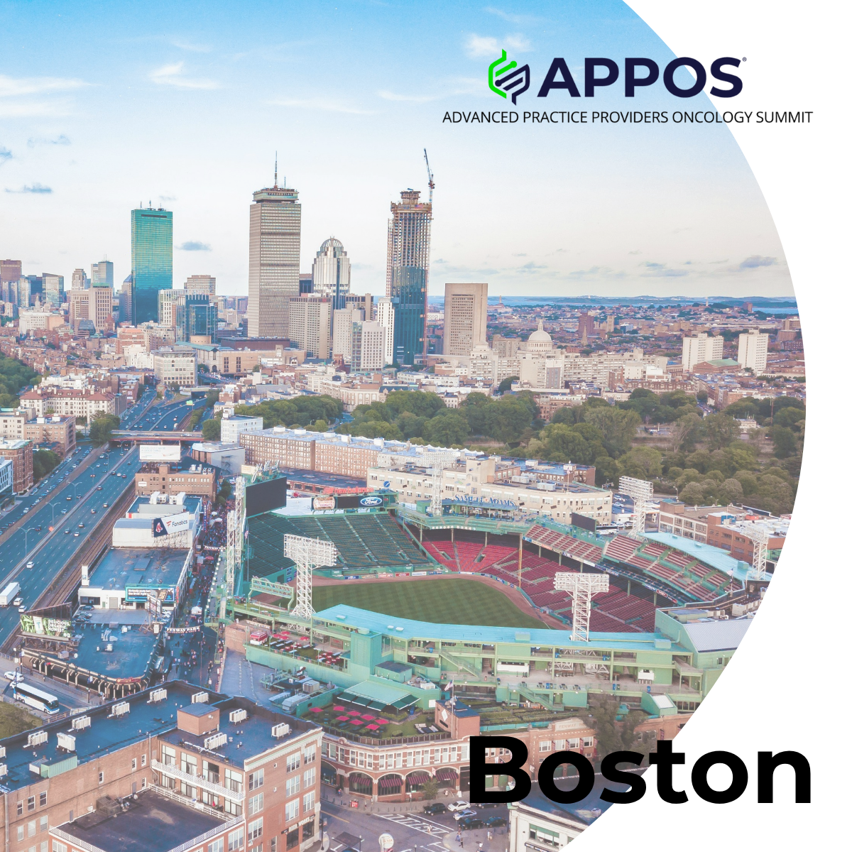 A photo of the Boston skyline with the APPOS logo across the top