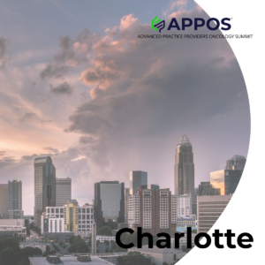 A photo of the Charlotte skyline with the APPOS logo across the top