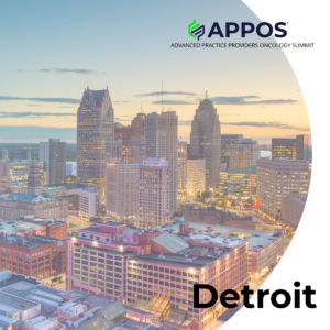 A photo of the Detroit skyline with the APPOS logo across the top