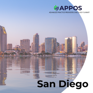 A photo of the San Diego skyline with the APPOS logo across the top