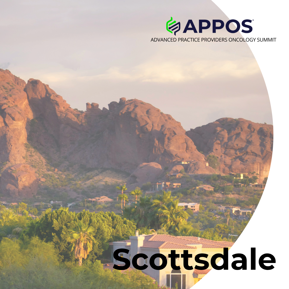 A photo of the Scottsdale skyline with the APPOS logo across the top