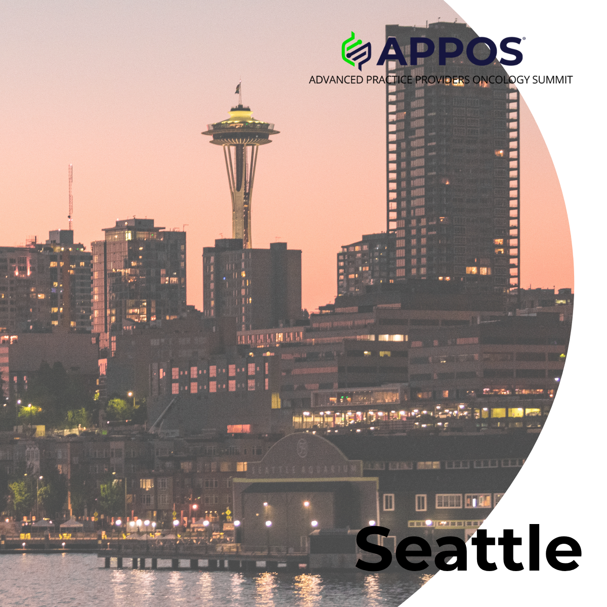 A photo of the Seattle skyline with the APPOS logo across the top