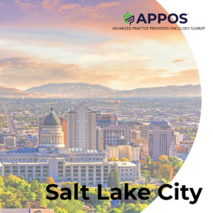 A photo of the Salt Lake City skyline with the APPOS logo across the top