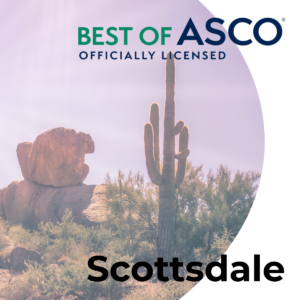 A photo of the desert with the Best of ASCO logo at the top