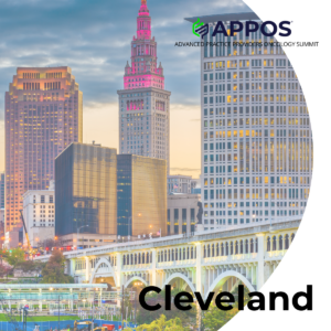 A photo of the Cleveland skyline with the APPOS logo across the top