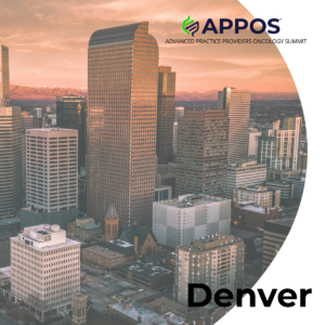 A photo of the Denver skyline with the APPOS logo across the top